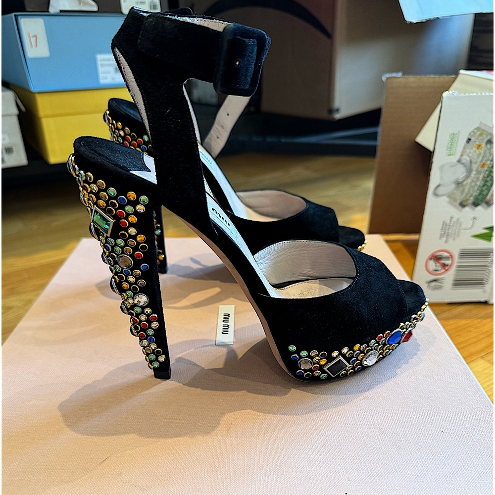 Miu Miu Black Platform Sandals with Colorful Studs